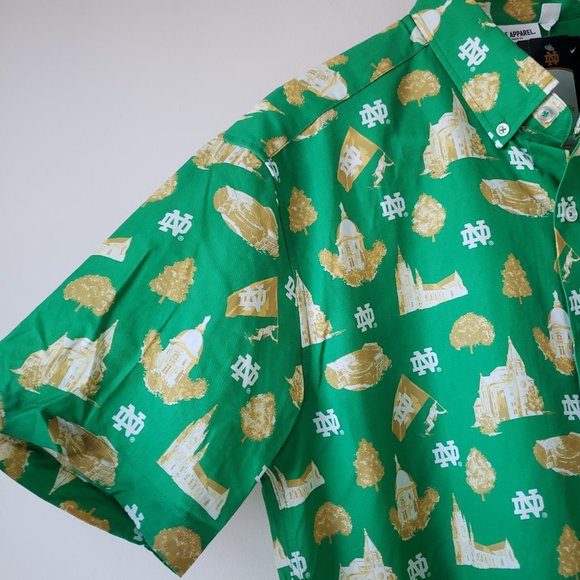 Notre Dame Fighting Irish Button Up Shirt Mens Medium Green Uscape USA NWT - Picture 4 of 13